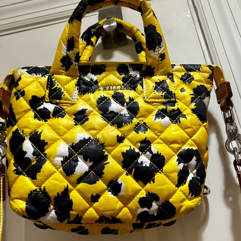 MZ Wallace Micro Sutton Yellow Leopard Quilted Crossbody Women's Bag - Picture 3 of 16